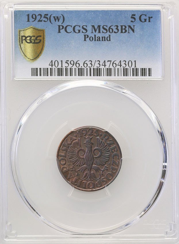 II RP. 5 groszy 1925 PCGS MS63 BN